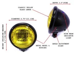 4.75" Chopper Headlight "Bates Style" Black & Yellow -Motoronderdelen Winkel 475 chopper headlight bates style black yellow 5
