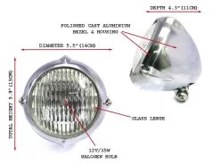 5.5 "Vintage Headlight Bottom Mount Polished -Motoronderdelen Winkel 55 vintage headlight bottom mount polished 2