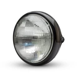 7" Gloss Black Shorty Metal Headlight - 12v / 55w Sealed Beam -Motoronderdelen Winkel 7 gloss black shorty metal headlight 12v 55w seale 7