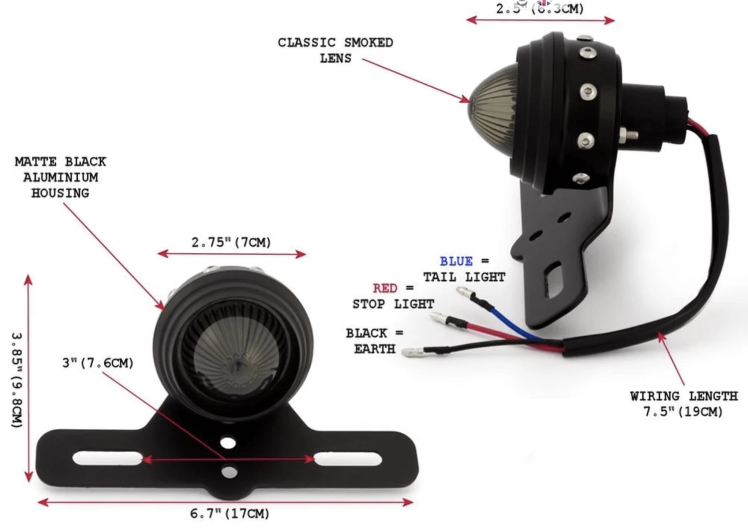Smoked Led Tail Light Retro Style With Studs 5 Smoked Led Tail Light Retro Style With Studs - Afbeelding 3